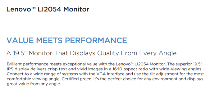 Value that meets performance feature of the thinkvision monitor